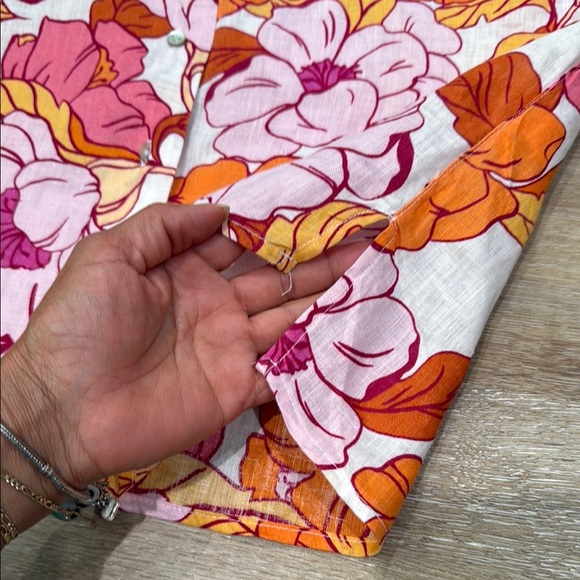 RACHEL ROY Size XS Floral Blouse Pink, Orange, White | 100% Linen | Shirt Collar - Picture 11 of 12